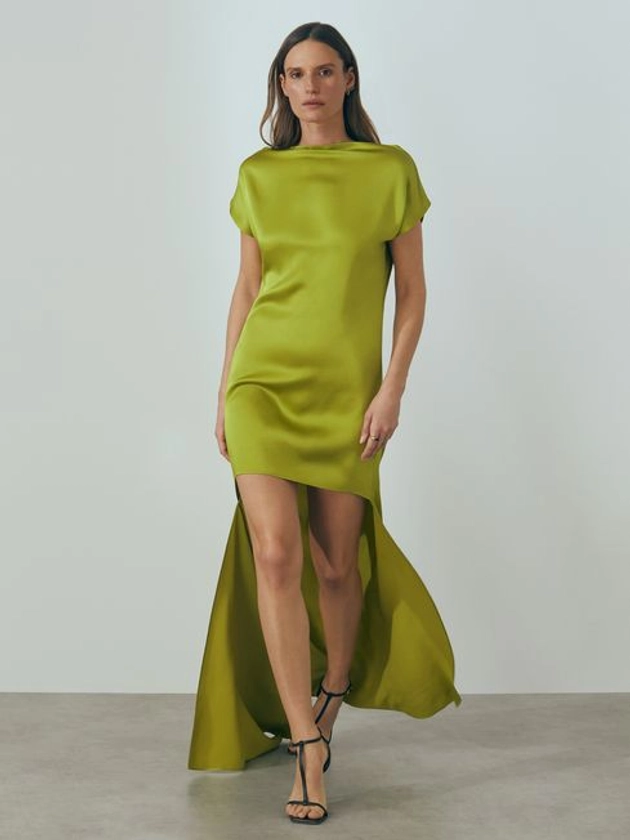 Atelier Italian Satin High-Low Mini Dress - REISS