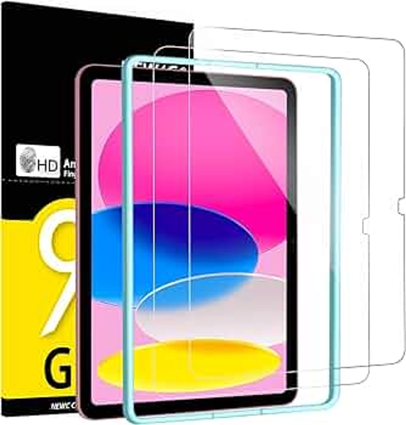 NEW'C Lot de 2, Protection Écran en Verre Trempé pour iPad 10ème Génération 10,9 Pouces 2022, Film de Protection - Résistant -Dureté 9H Glass - Cadre d'installation inclus