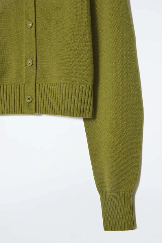 CROPPED WOOL CARDIGAN - OLIVE GREEN - Knitwear - COS