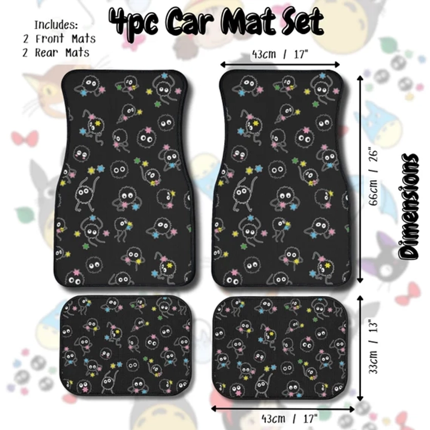 Soot Sprites Car Floor Mats, 1pc or 4pc Set Car Mat Spirited Away Anime Car accessory Studio Ghibli Inspired Car Swag Anime Theme Car Mat