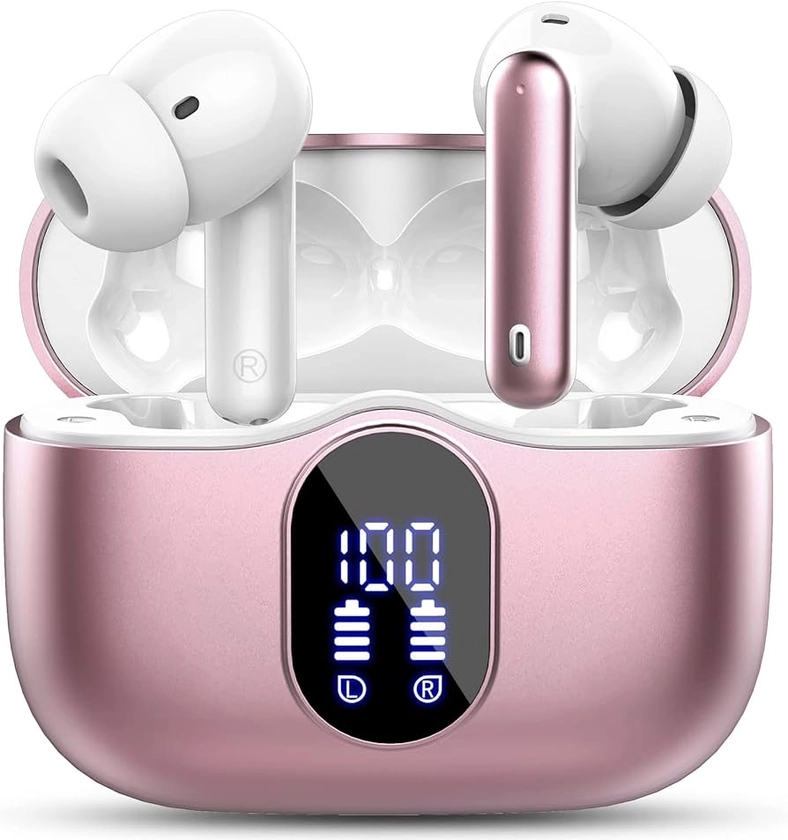 Wireless Earbuds,Bluetooth 5.3 Headphones In Ear with 4 ENC Noise Cancelling Mic,LED Display 2023 Bluetooth Earbuds Mini Deep Bass Stereo Sound,36H Playtime,Wireless Earphones IP7 Waterproof,Rose Gold: Amazon.co.uk: Electronics & Photo