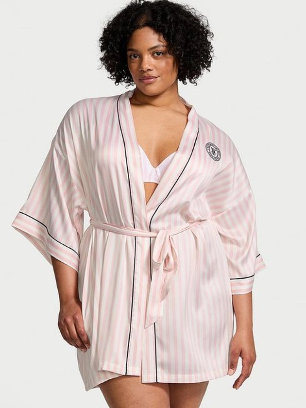 Buy Pink Iconic Stripe Satin Short Piped Robe from the Victoria's Secret UK online shop