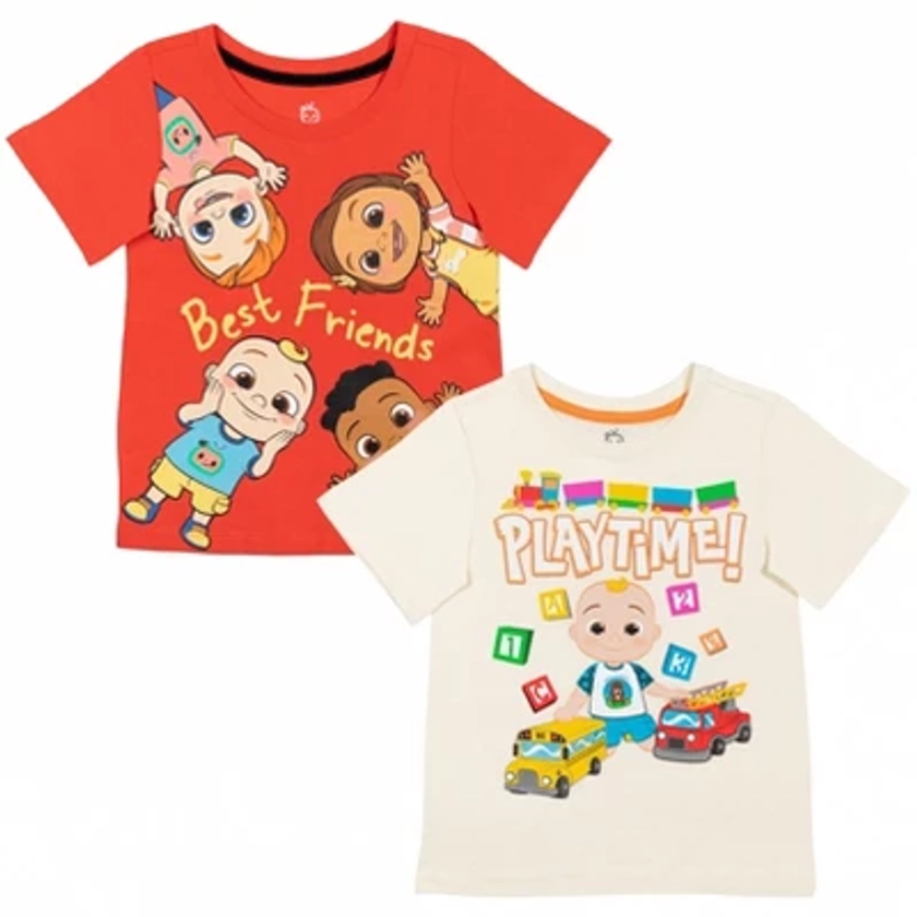 CoComelon JJ Nico Nina Cody Toddler Boys 2 Pack Short Sleeve T-Shirt Red/White 3T