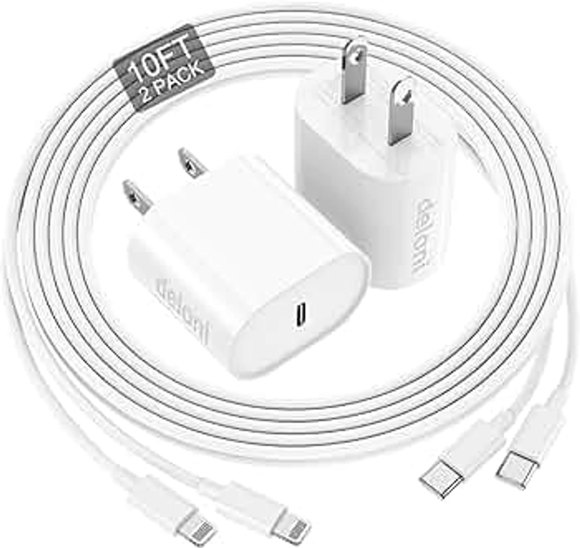 Phone Charger Fast Charging 10 FT, Long USB C to Lighting Cable 10 Foot with 20W USB C Rapid Phone Charger Block, Compatible with iPhone 14 Pro/13Pro Max/12/11Pro/Mini, 2 Pack - White