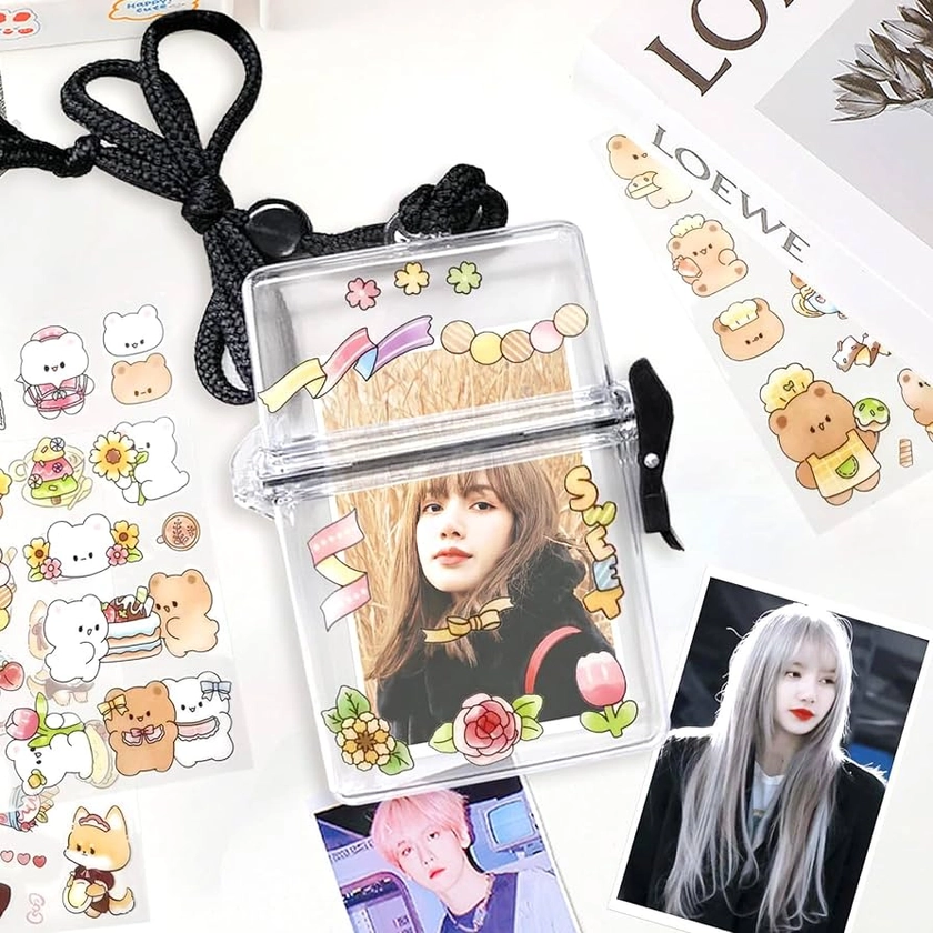 Amazon.com : MWRDSM Kpop Photocard Holder Keychain, Kpop Photocard Holder with Cute Stickers, Lanyard Photocard Sleeves for Women Girls Students : Office Products
