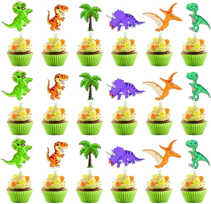 Amazon.com: 48pcs Dinosaurs Birthday Party Supplies,Dinosaurs Birthday Party Cupcake Toppers for Kids Gift Birthday Party Favors Kid's Birthday Party cake Decoration Supplies (48pcs Dinosaurs) : Toys & Games