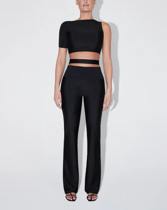 Sleek Stretch Cutout Foldover Pants | Black – Khy