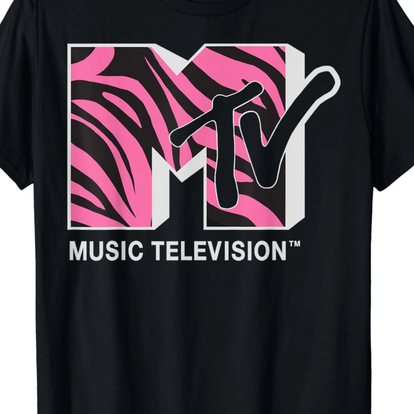 MTV Pink and Black Zebra Logo Graphic T-Shirt T-Shirt