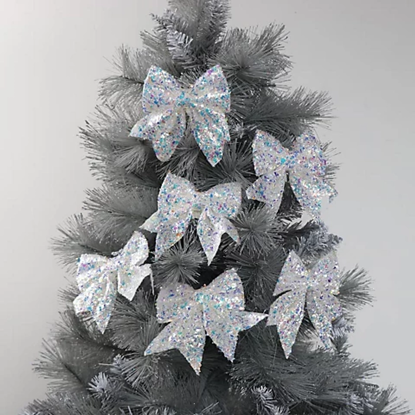 Melody Maison Set of 6 Iridescent White Christmas Tree Bows - 14cm | DIY at B&Q