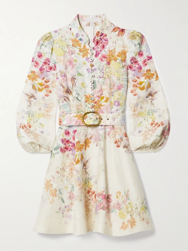 ZIMMERMANN + NET SUSTAIN Natura belted floral-print linen mini dress | NET-A-PORTER