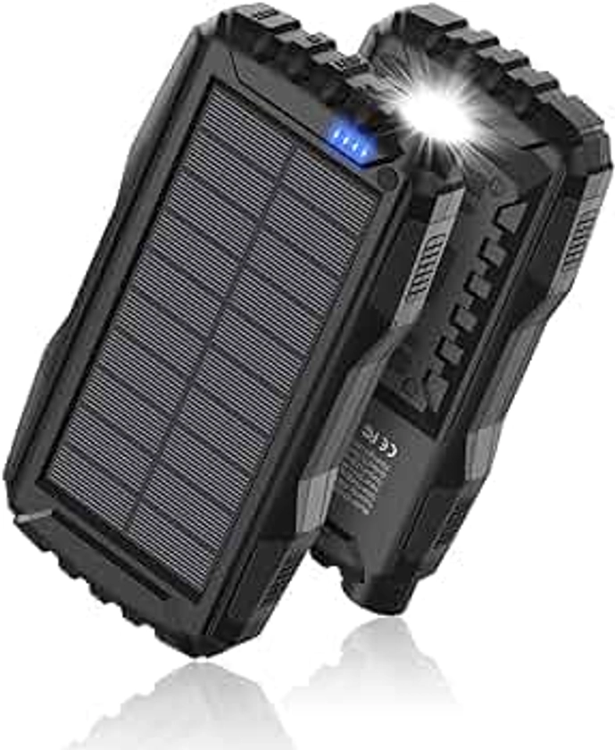 Power-Bank-Solar-Charger - 42800mAh Portable Charger,Solar Power Bank,External Battery Pack 5V3.1A Qc 3.0 Fast Charger Built-in Super Bright Flashlight (Deep Black)