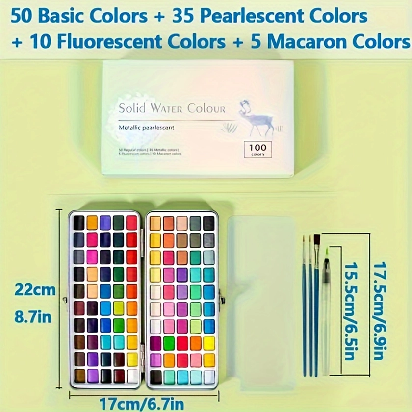 1pc, Ensemble De Peinture Aquarelle Solide, Fournitures De Peinture Aquarelle En Boîte Métallique, Fournitures D&#39;art De Pigment D&#39;aquarelle, Cadeau De Rentrée Des Classes De La Nouvelle Année De Vacances (50//100/168 Couleurs) Fournitures D&#39;art