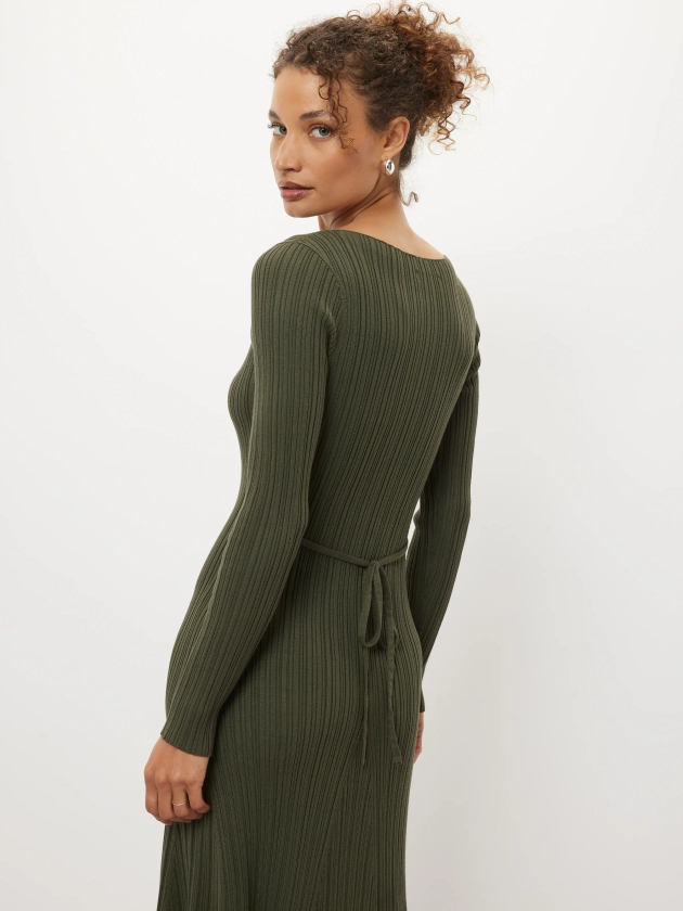 Marissa Long Sleeve Knit Dress Olive Knit - Portmans Online