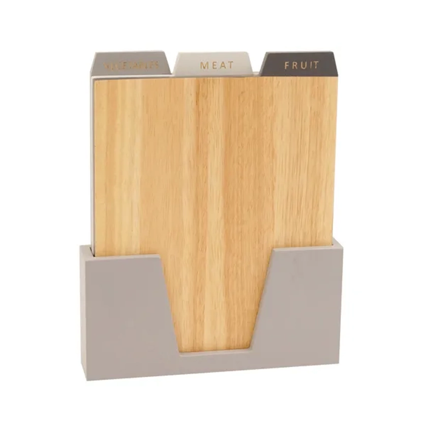 Set of 3 Wooden Chopping Boards in Stand | Dunelm