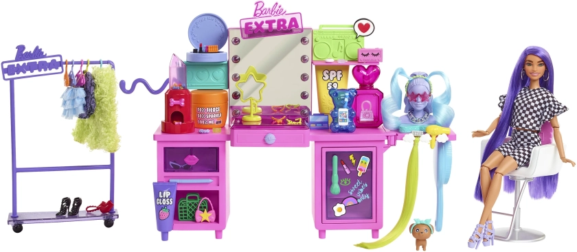 Barbie Extra Doll & Vanity Playset W Ith Exclusive Doll, Pet Puppy, Vanity & 45+ Pieces