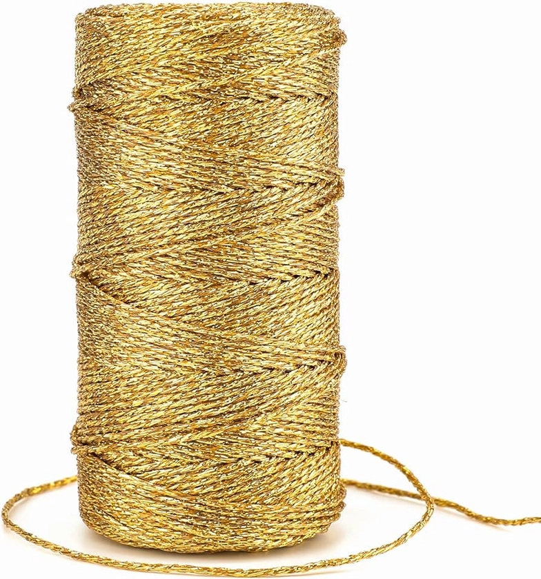 G2PLUS 100M Decorative Metallic String - 1.5mm Gold Twine String - Sparkle Bakers Thread Twine- Jewelry Thread Cord for DIY Crafts Gift Wrapping & Wedding Favors
