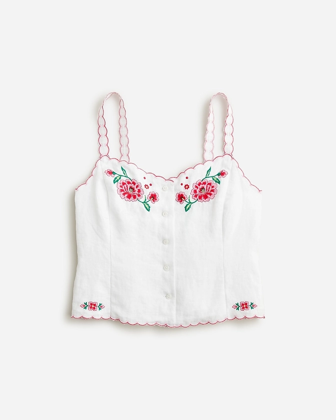 Embroidered tank top in linen