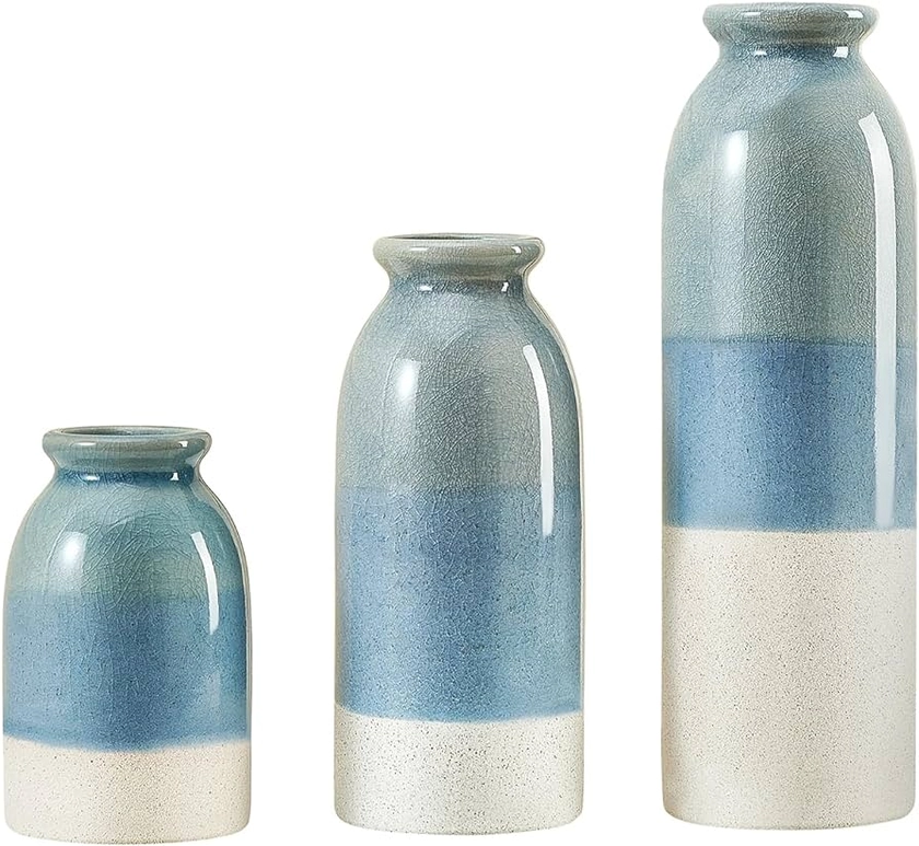 Amazon.com: OTARTU Blue Ceramic Vase 3 Sets,Farmhouse Vase for Country Home Decoration, Vase for Tabletop Decor, Bookcase, Fireplace and Entrance Decoration (Blue) : Home & Kitchen