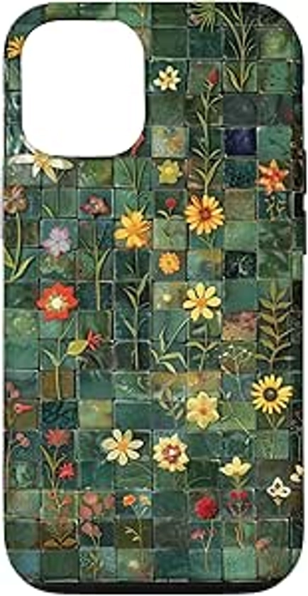 Amazon.com: iPhone 15 Vibrant Mosaic Olive Green Tiles Floral Botanical Case : Cell Phones & Accessories