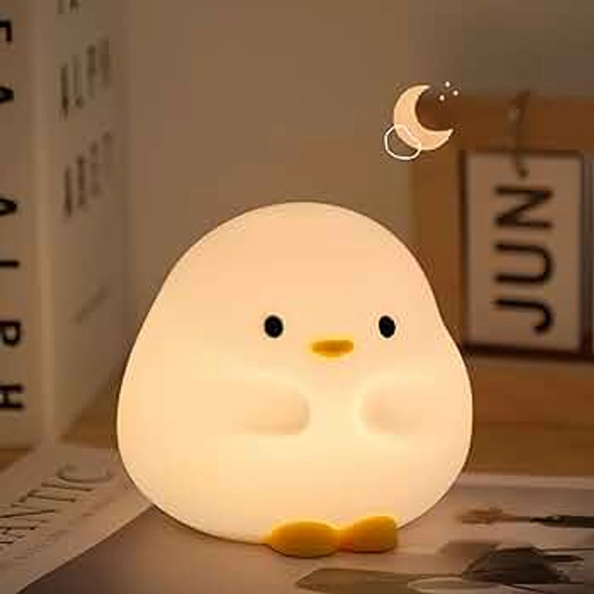 DuDu Duck Night Light, Cute Duck Lamp, Squishy Silicone Nightlight for Baby Nursery with 30 Minutes Timer, Rechargeable Bedside Lamp with Touch Control for Bedrooms, Living Room