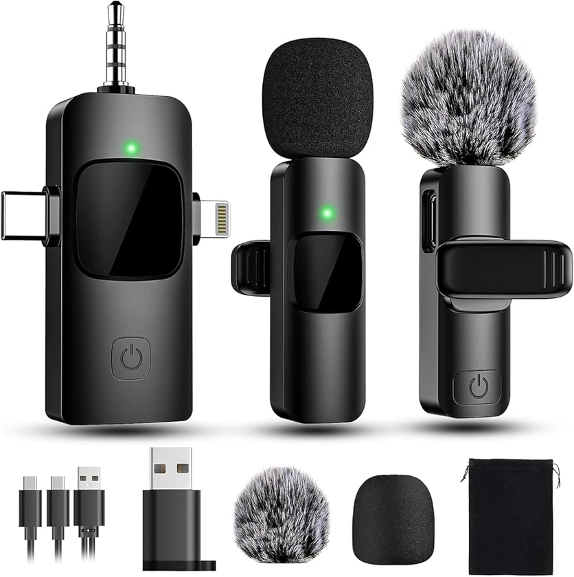 Amazon.com: 4 in 1 Mini Microphone Wireless Lavalier Microphone for iPhone Android Computer Laptop Camera USB-C,2.4G Ultra-Low Delay,Noise Reduction,Double Lapel Microphone for Youtube TikTok Vlog (Mini Mic) : Musical Instruments