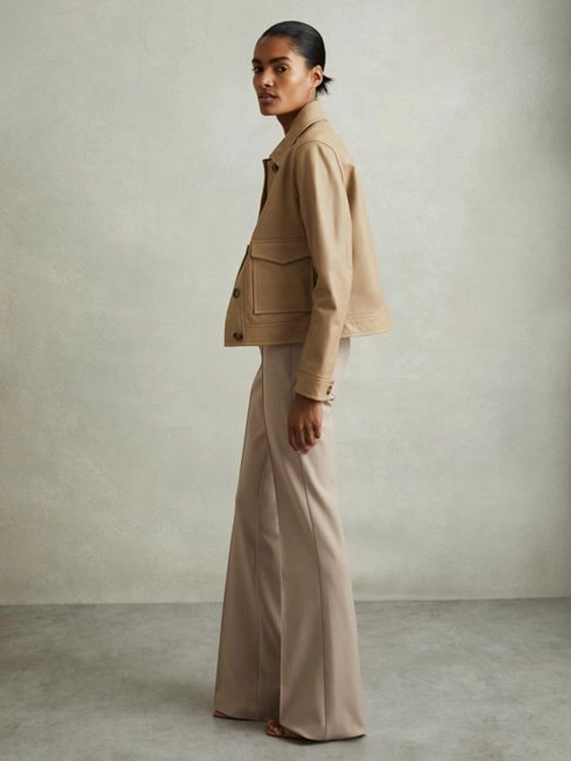 High Rise Flared Trousers in Neutral