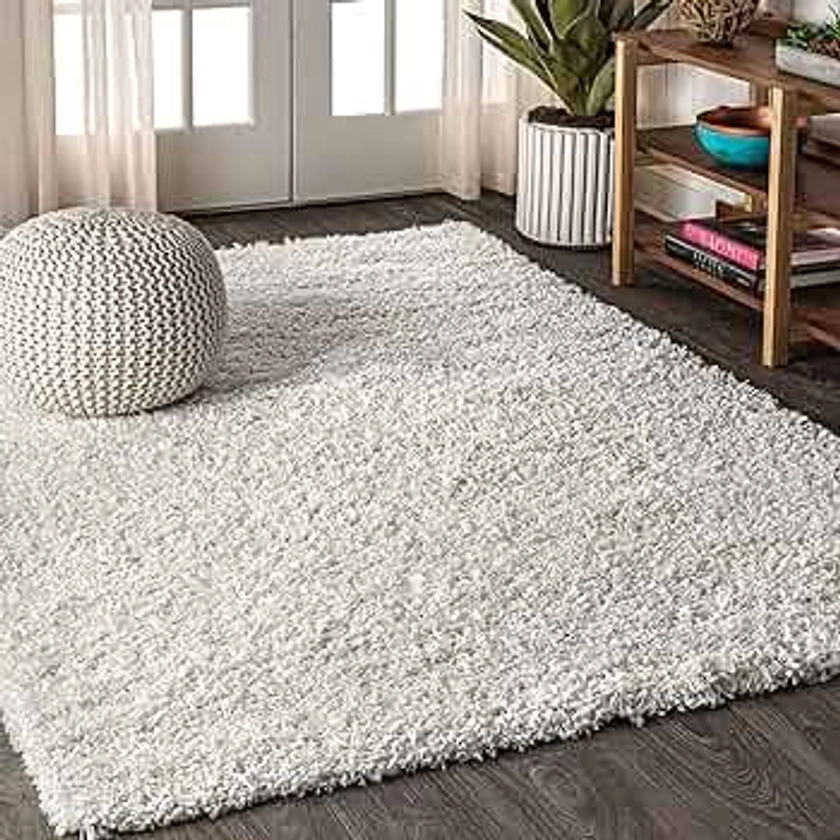 JONATHAN Y MCR106A-5 Mercer Shag Plush Indoor Area -Rug Contemporary Modern Bohemian Glam Solid Easy -Cleaning High Traffic Bedroom Kitchen Living Room, 5 X 8, White