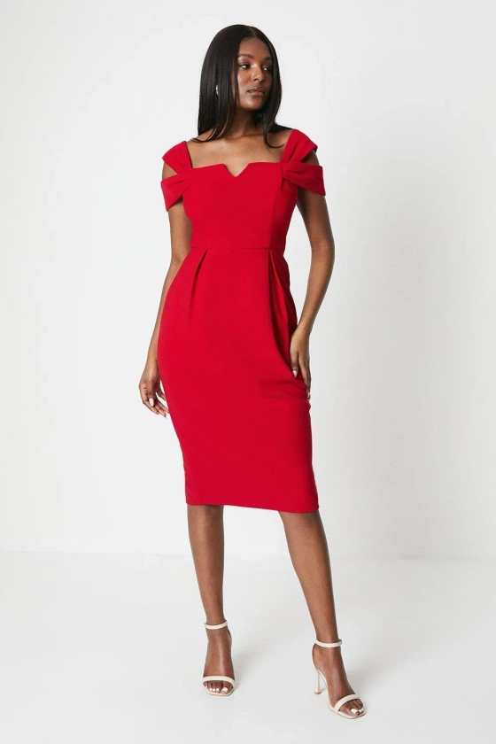 Dresses | Notch Neck Bardot Detail Crepe Pencil Dress | Coast