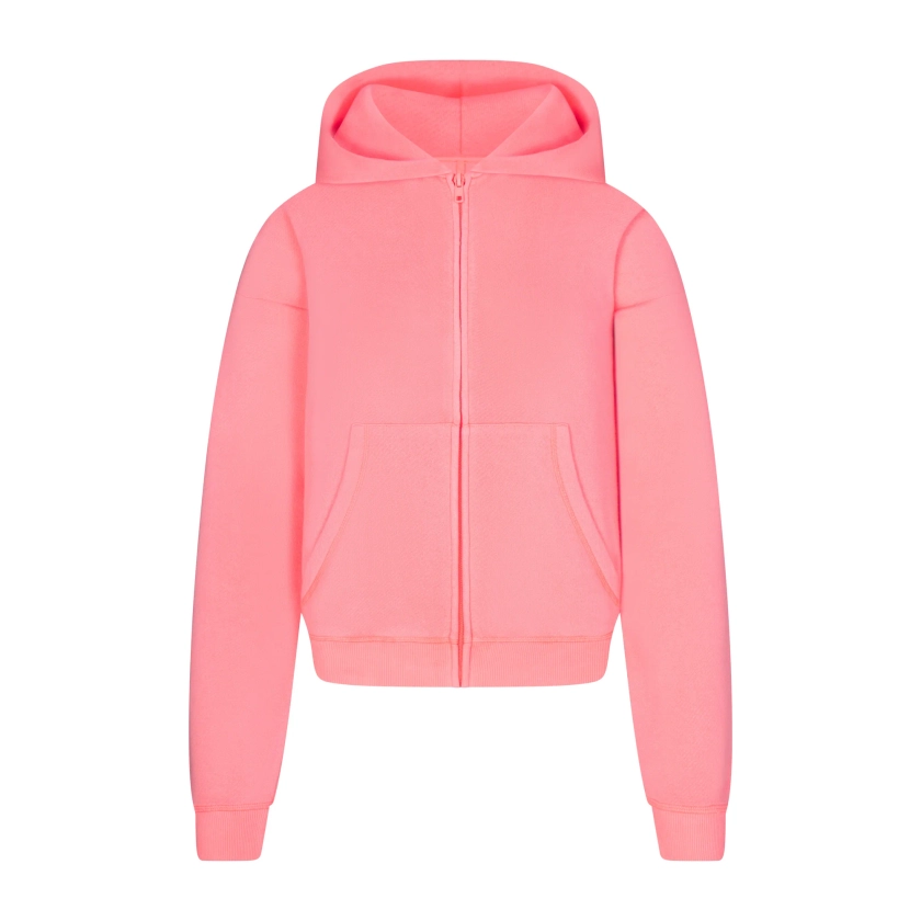 MODAL FRENCH TERRY CLASSIC ZIP UP HOODIE | CORAL