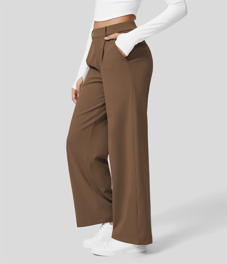 Femmes Halara Flex™ Pantalon Travail Taille Haute Plissé Poches Latérales Jambe Droite - Halara 