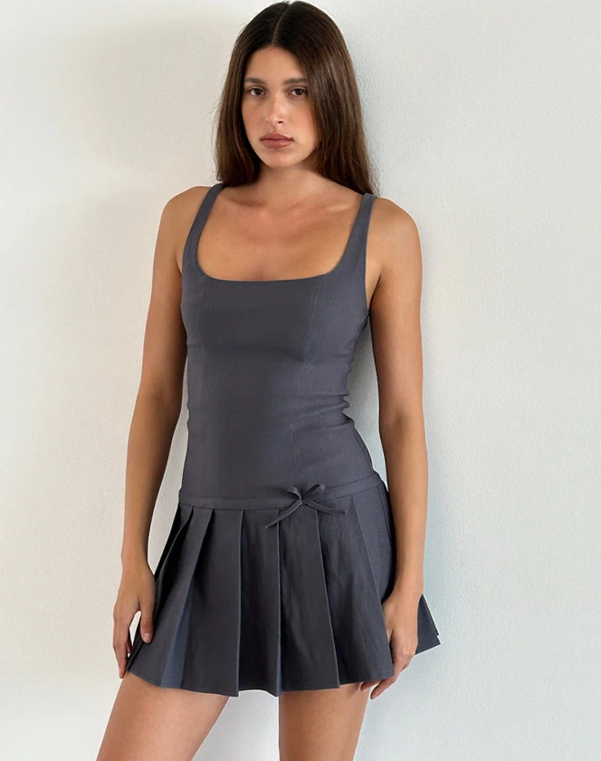 Jadzia Drop Waist Mini Dress in Charcoal Grey