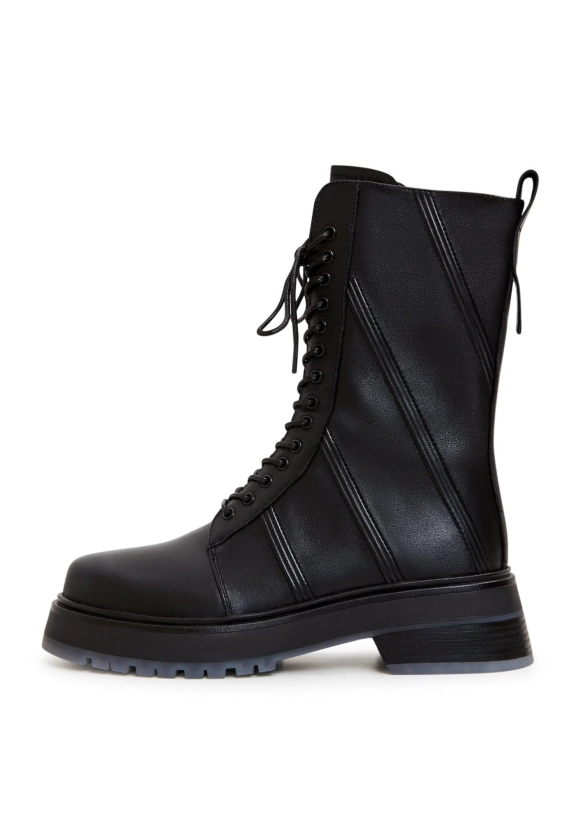 Leather Lace-up Ankle Boots - Black