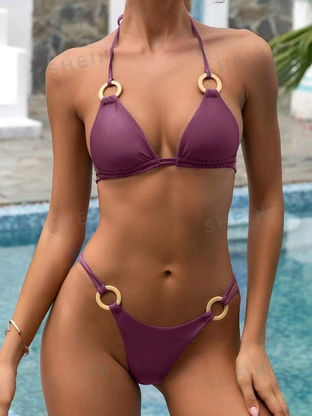 Fashionable And Sexy String Bikini Swimsuit Set With Circular Ring Decorations | SHEIN USA