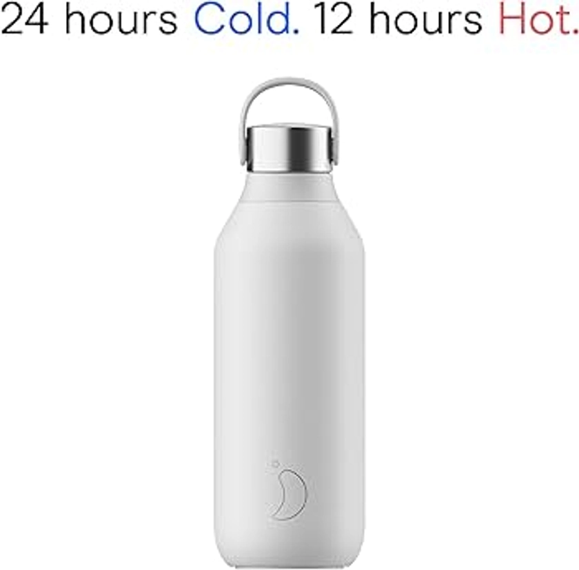 Chilly's Series 2 Water Bottle - Stainless Steel Thermal Bottles with Double Wall Vacuum, Soft Collar & Carry Loop - Arctic White, 500ml : Amazon.co.uk: Home & Kitchen