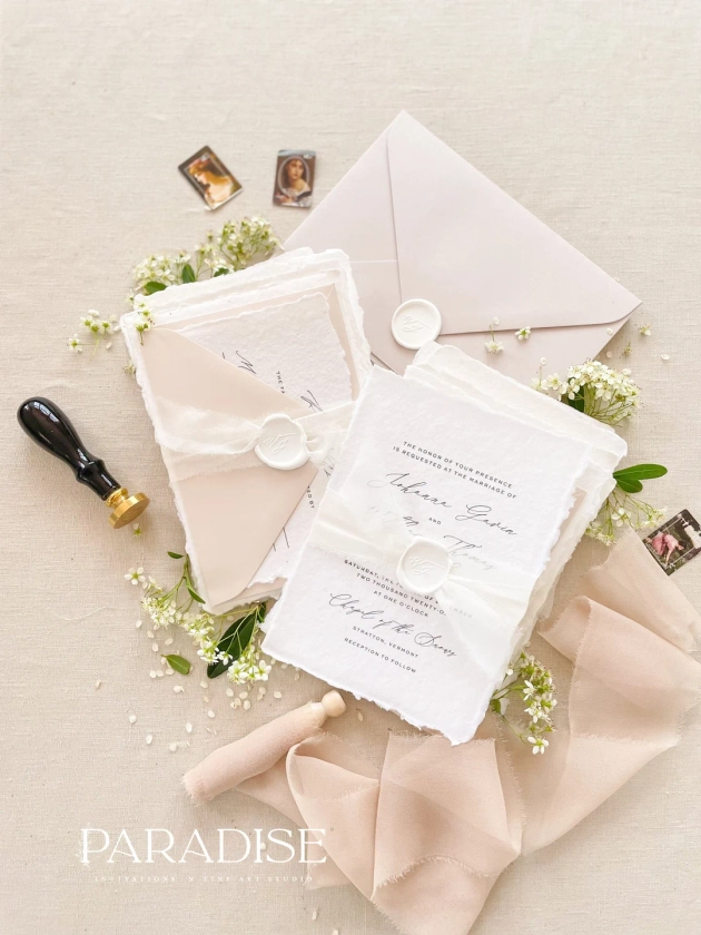 Harper Handmade Paper Wedding Invitation Suite, Carta con bordo decorato, Carta fatta a mano, Inviti di nozze in cotone, Deposito - Etsy Italia