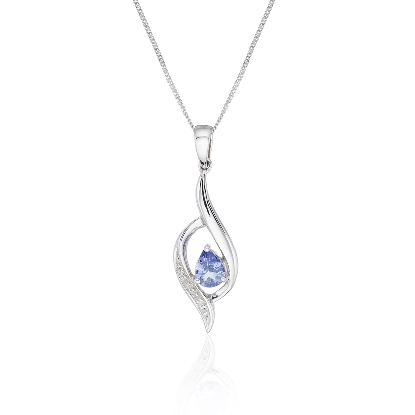 9ct White Gold Pear Cut Tanzanite and Diamond 0.01ct Cross Over Pendant