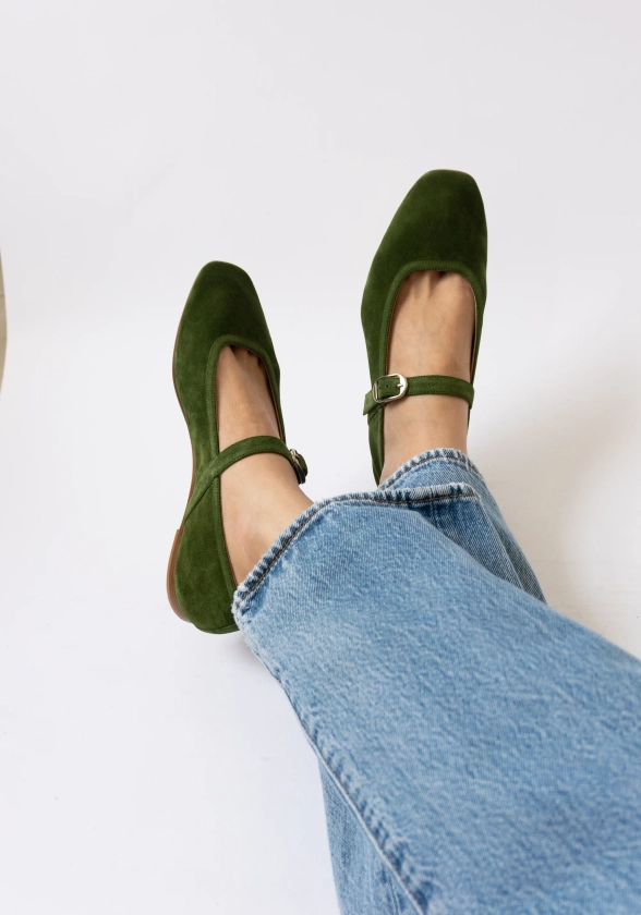 Ballet Mary Jane in Green Suede