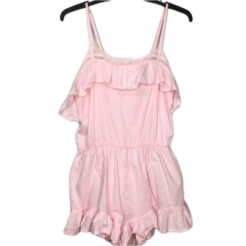 NWT VICTORIA’S SECRET LIGHT PINK LACE TRIM RUFFLE ROMPER PJ MEDIUM