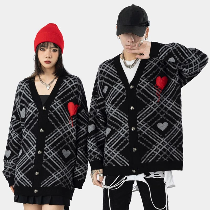 Girlfriend Boyfriend Love Heart Embroidery Cardigan Sweater
