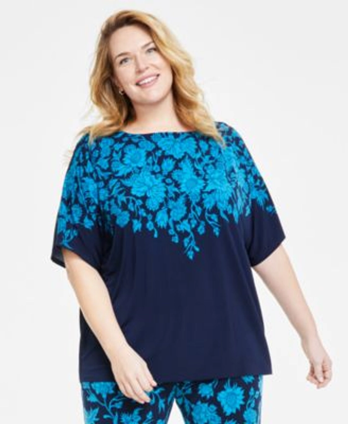 JM Collection Plus Size Printed Dolman-Sleeve Top, Created for Macy's