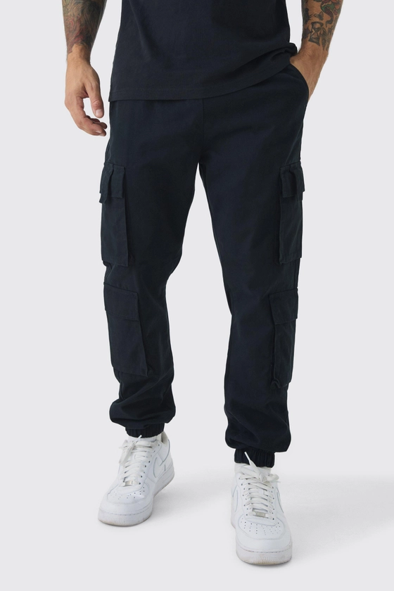 Elasticated Waist Multi Cargo Pocket Slim Fit Joggers | boohooMAN UK