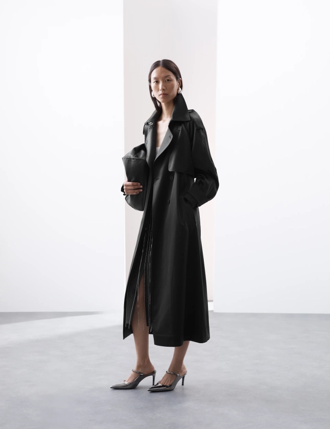 Satin Double Breasted Longline Trench Coat | Autograph | M&S