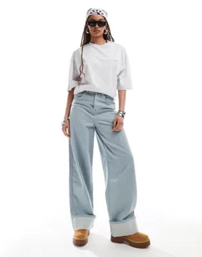 COLLUSION - X015 - Baggy jeans met lage taille en omslag in blauwgrijs met lichte wassing