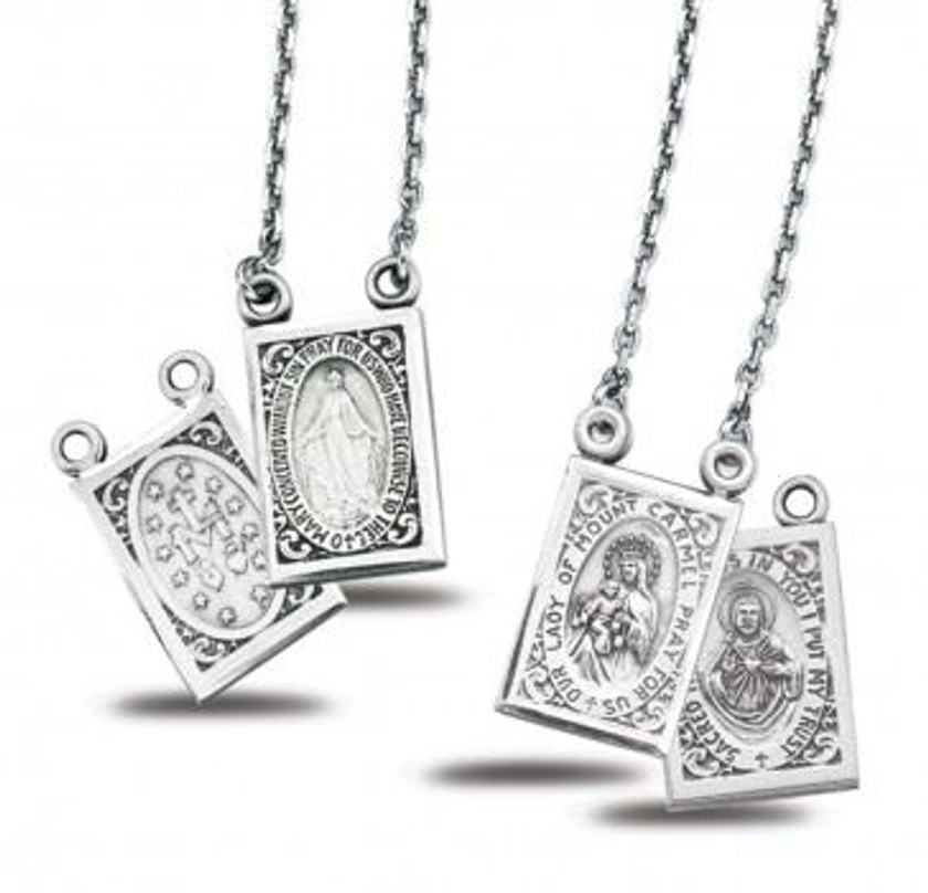 Miraculous Scapular Two Piece Sterling Silver Necklace