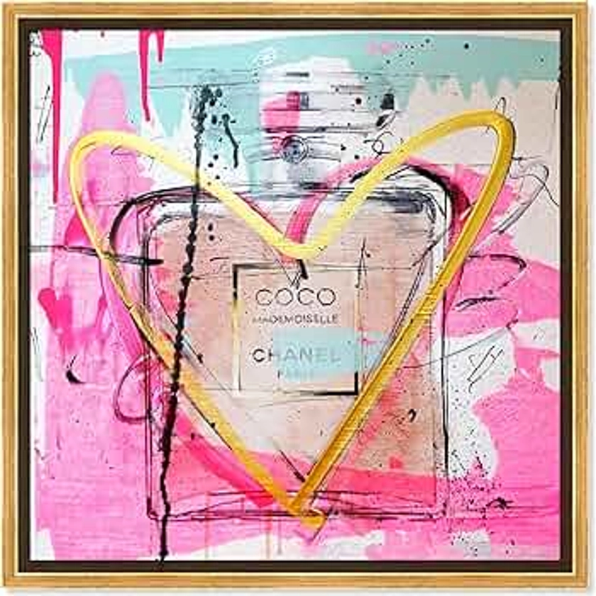 The Oliver Gal Artist Co. Fashion and Glam Wall Art Canvas Prints 'Mademoiselle Remix' Perfumes Home Décor, 30x30, Gold Frame