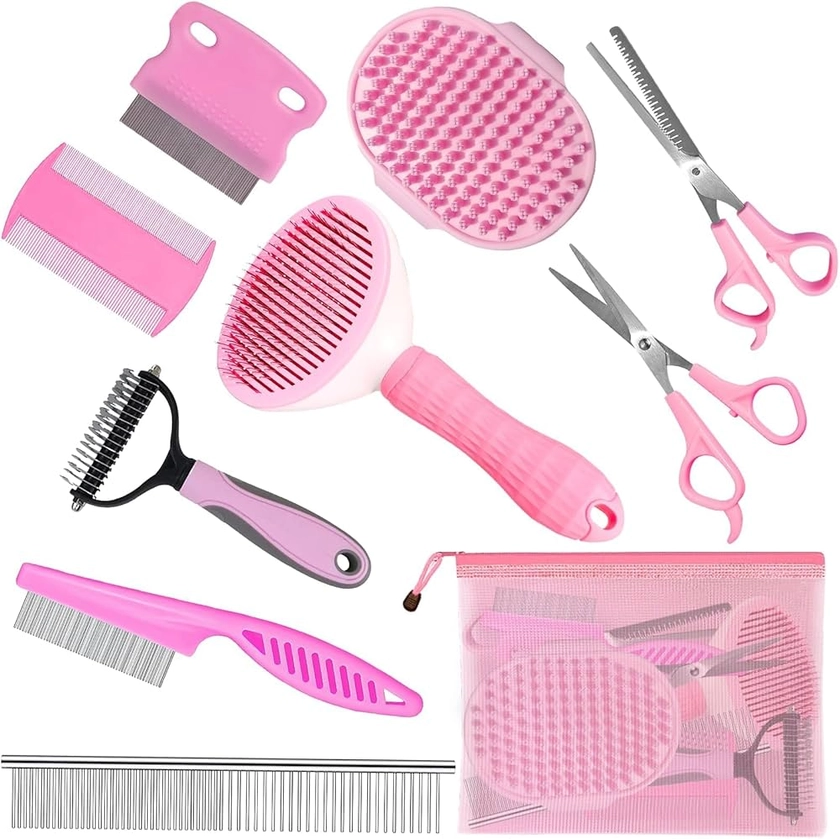 Dog Grooming Brush Shedding Kit-9PCS Complete Grooming Solution for Shedding Dogs, Slicker Brush, Deshedding Tool, and Grooming Comb, Suitable for All Breeds and Sizes, Promotes Healthy Skin and Coat