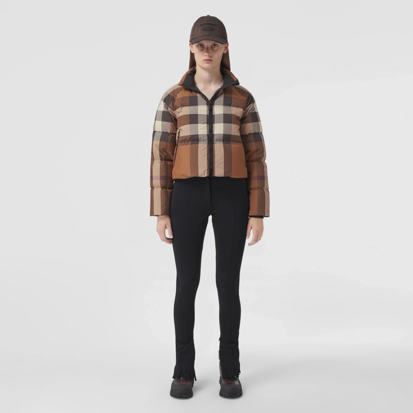 Check Cropped Puffer Jacket in Dark Birch Brown - Women | Burberry® Official