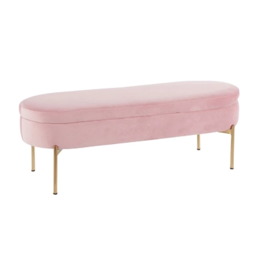 Chloe Contemporary/Glam Storage Bench in Gold Metal and Blush Pink Velvet | Ashley