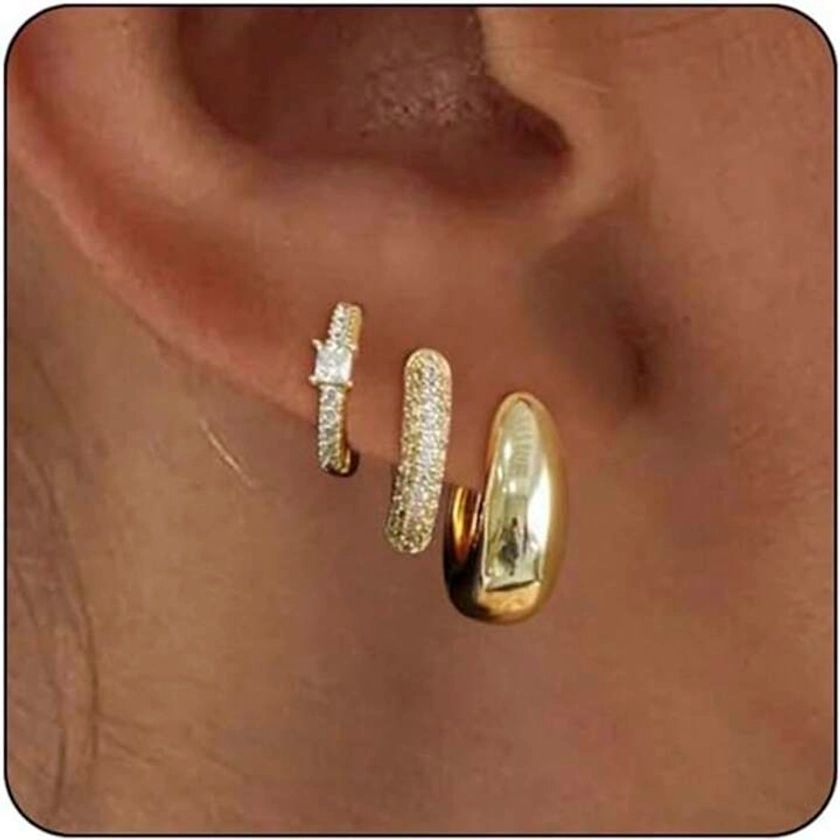 Gold Hoop Earrings Set For Women Trendy, 14K Gold Plated Lightweight Small Gold/Silver Hoop Earrings For Women Chunky Open Hoops Earrings For Women Jewelry Gifts For Women