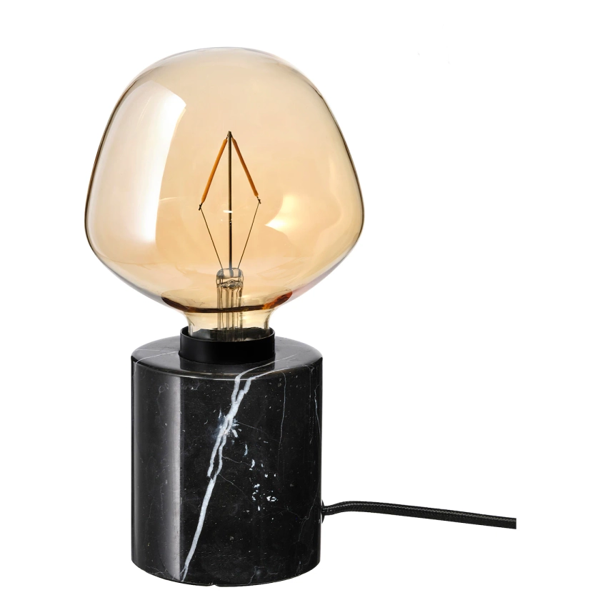 MARKFROST / MOLNART Table lamp with LED bulb - marble black/bell-shaped brown clear glass